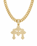 TRIPLE CROSS ICED PENDANT | GOLD