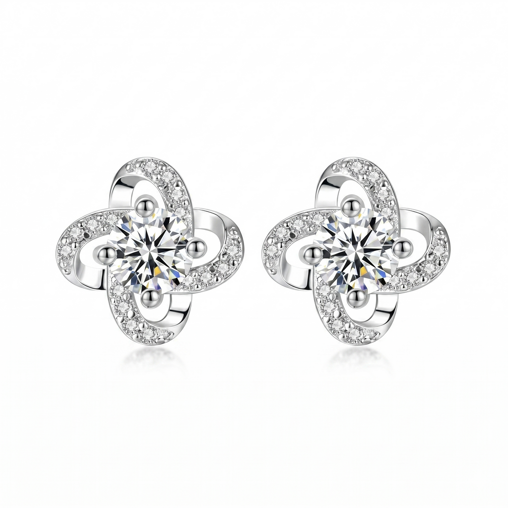 CRYSTAL CLOVER STUD EARRINGS